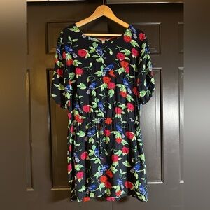 Banana Republic Women's Dress Size M P Black Floral Multicolor Short Sleeve (k11